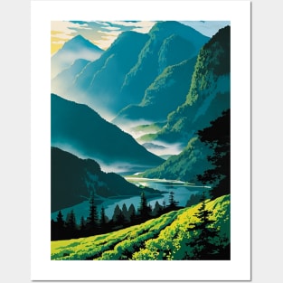 Green Fields in a Forest Valley Posters and Art